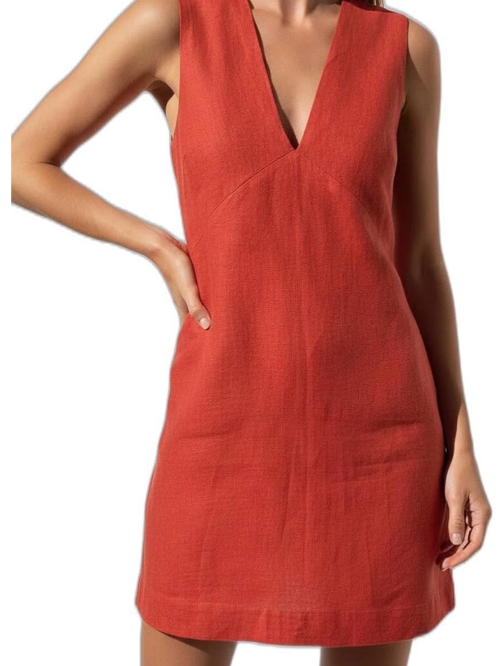 Amazon Women's Sleeveless V-Neck Shift Dress in Rust Orange